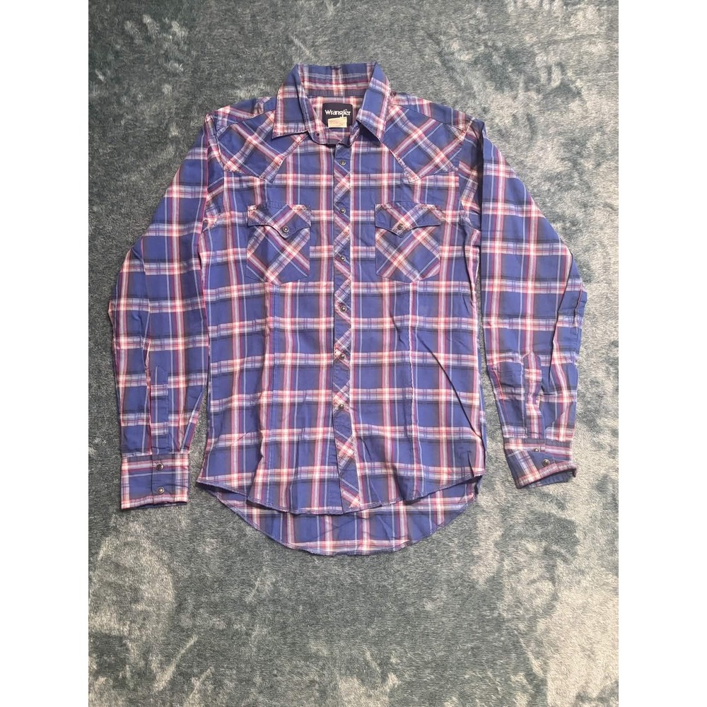 Wrangler Pearl Snap Shirt Mens Small Blue Plaid Western Long Sleeve MVG112M